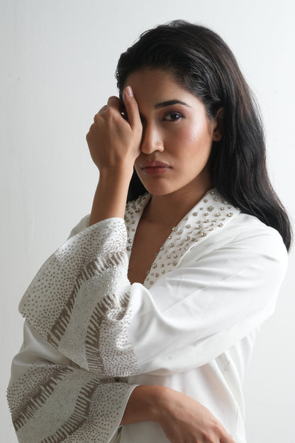 ivory embroidered draped jacket set