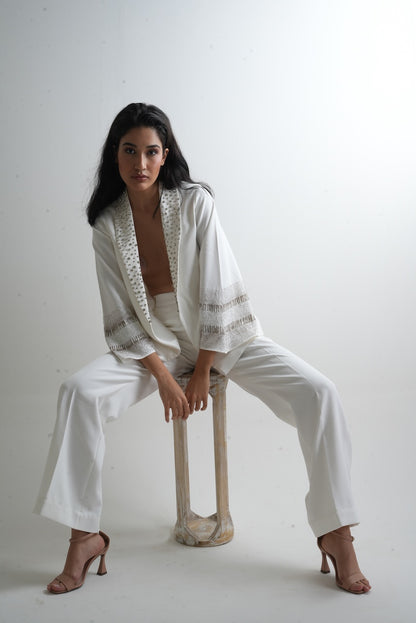 ivory embroidered draped jacket set