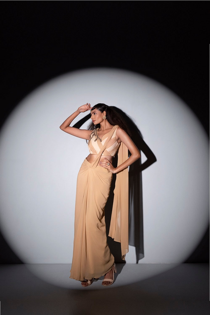 Ecru beige drape saree