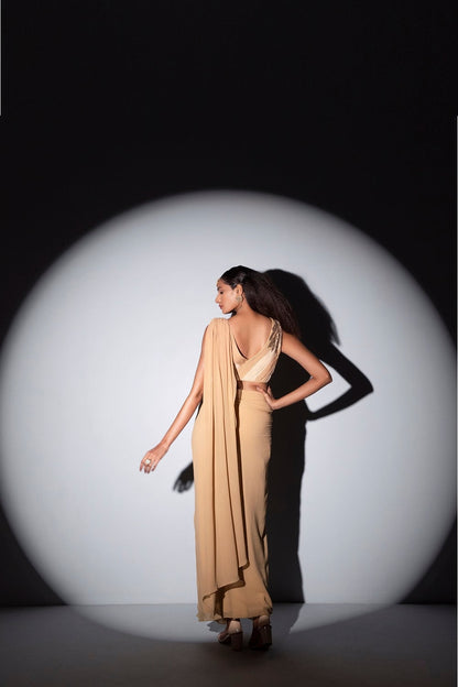 Ecru beige drape saree